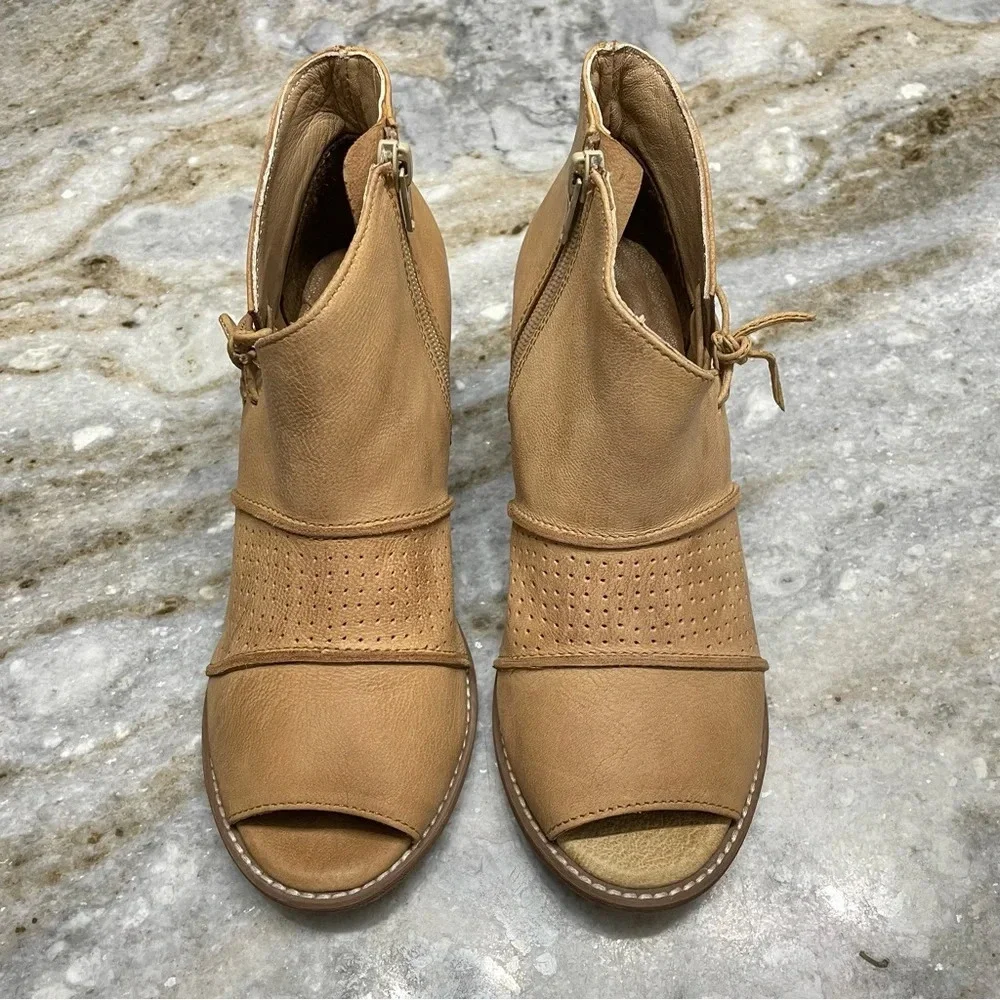 ROAN by Bed Stu Katherine Ankle Leather Boots Open Toe Chunky Heel
